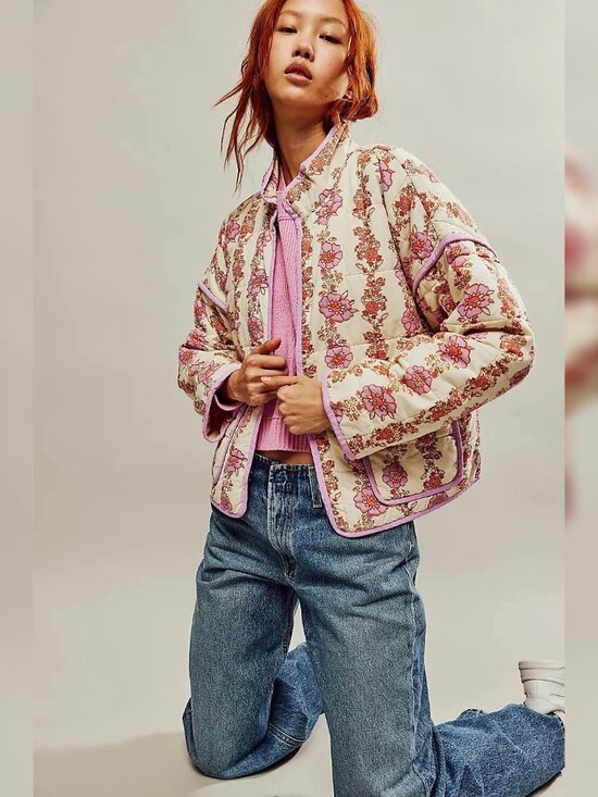 Free People Jackets & Blazers - Free People Chloe Jacket M 8 Women's Casual Floral Winter Quilted Coat NEW 45848